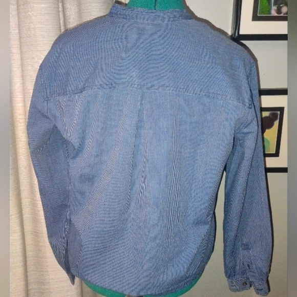 Lucky Brand Edie Striped Popover Top Blue White Pinstripe Size M NWT - Picture 8 of 14